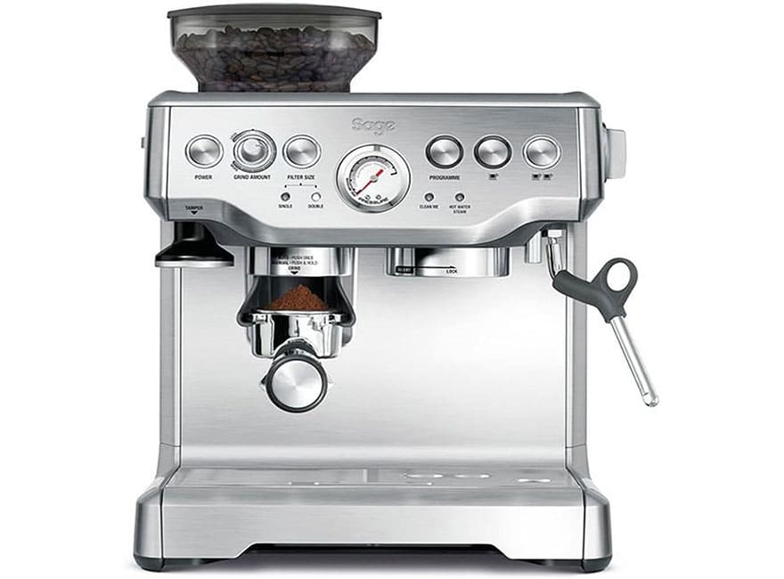 Cafetera Sage Barista Express de acero inoxidable con molinillo integrado y café recién molido
