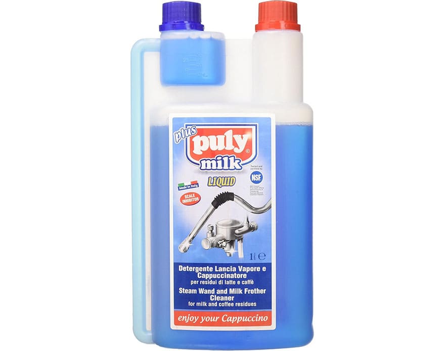 Líquido limpiador Puly Milk para conductos de vapor y jarra de leche.